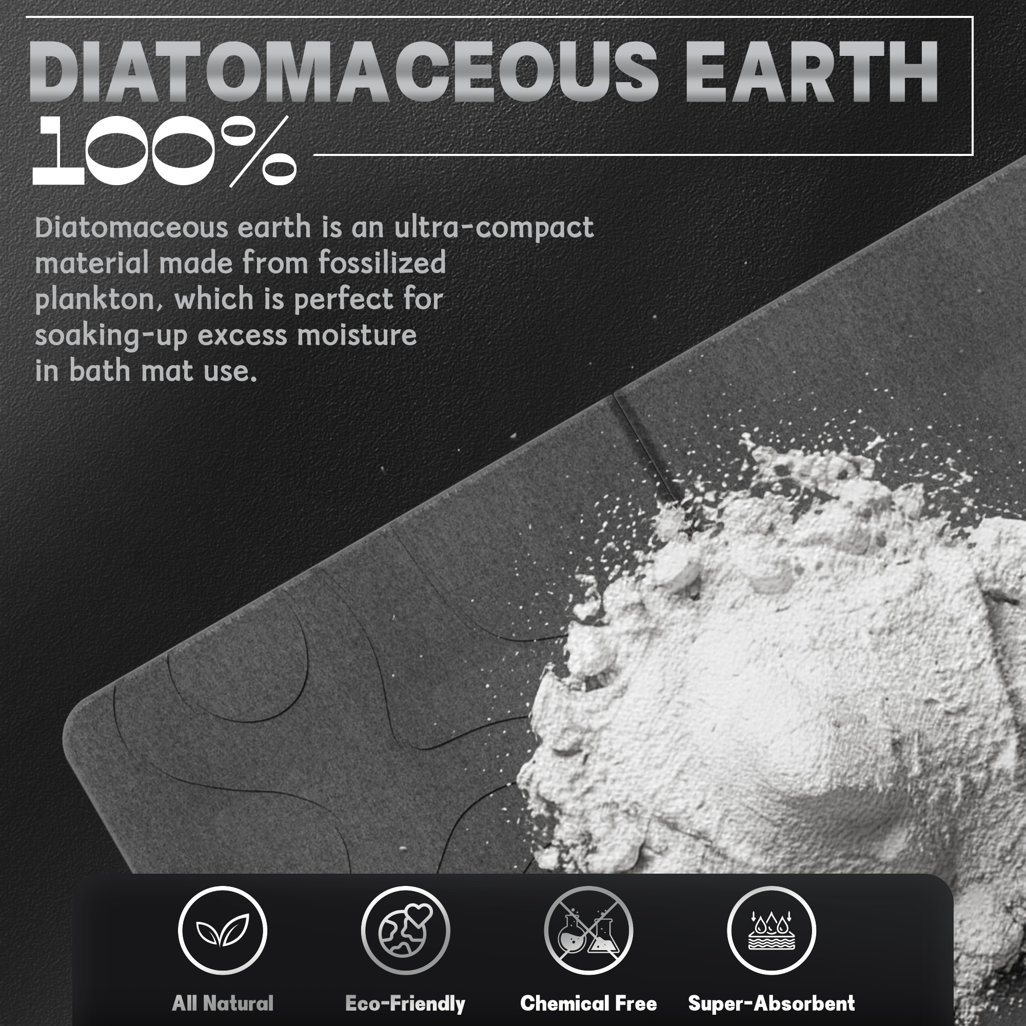 Stone Bath Mat Diatomaceous Earth Shower Mat Non-Slip Super Absorbent Diatomite Stone Bath Mats for Bathroom Floor Quick Drying Natural Easy to Clean (23.5 x 15) , 2pcs