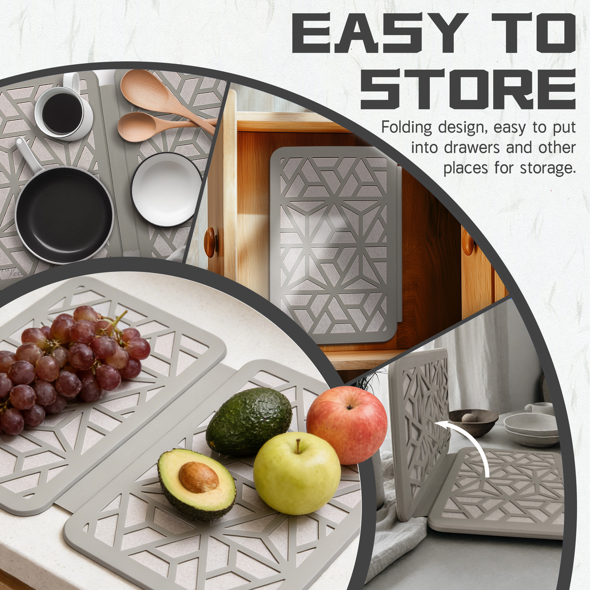 Large Stone Drying Mat for Kitchen Counter, Easier Cleanup - Smart hinge design, Quick-Dry Non-Slip Counter Protector for Dishes, Cups & Bottles