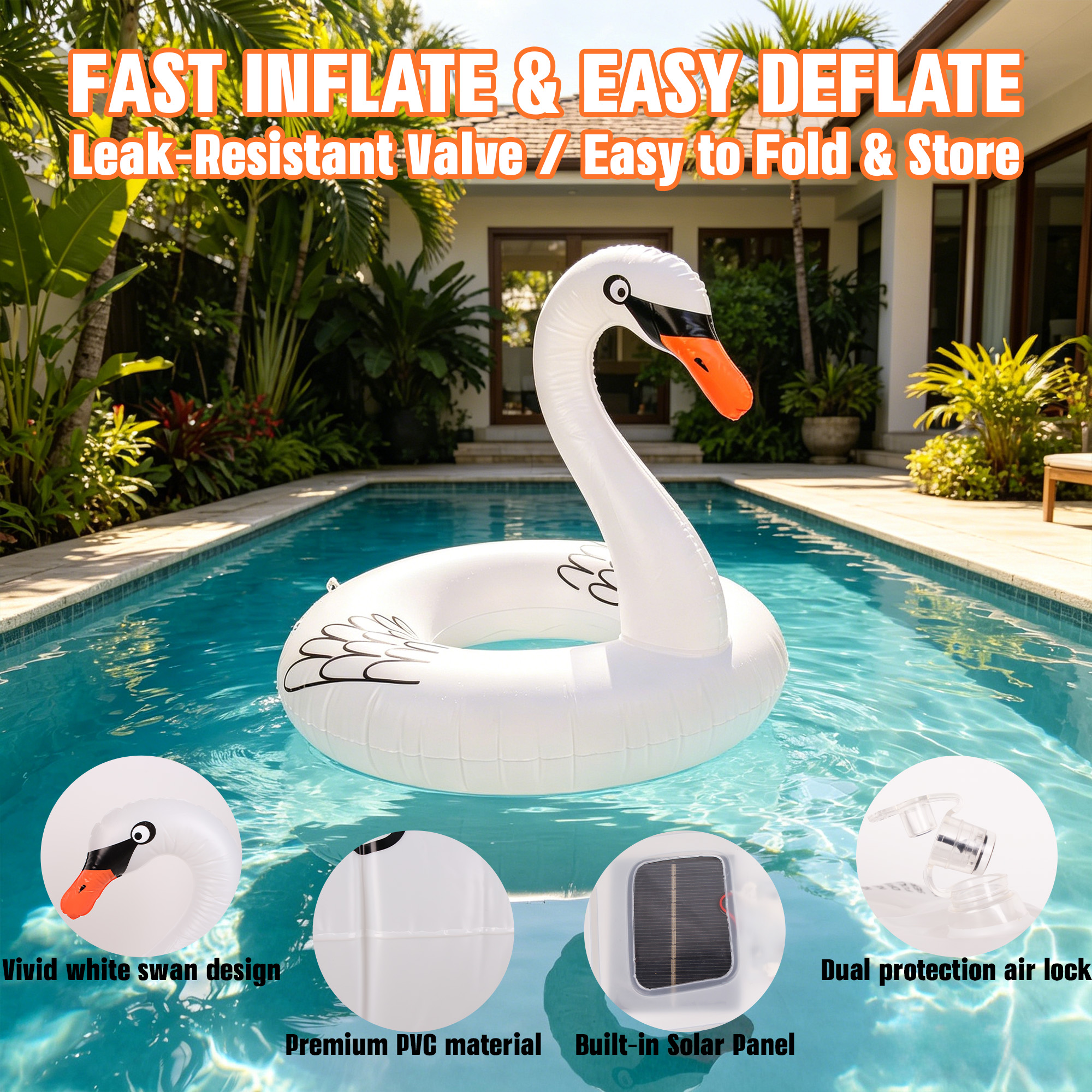 Solar Inflatable Swan Pool Floats with Lights, LED RGB Color Changing Light Up Pool Floats Adult, 42'' Large Swan Pool Floaties, Lake Floats Summer Pool Raft Lounge for Adults