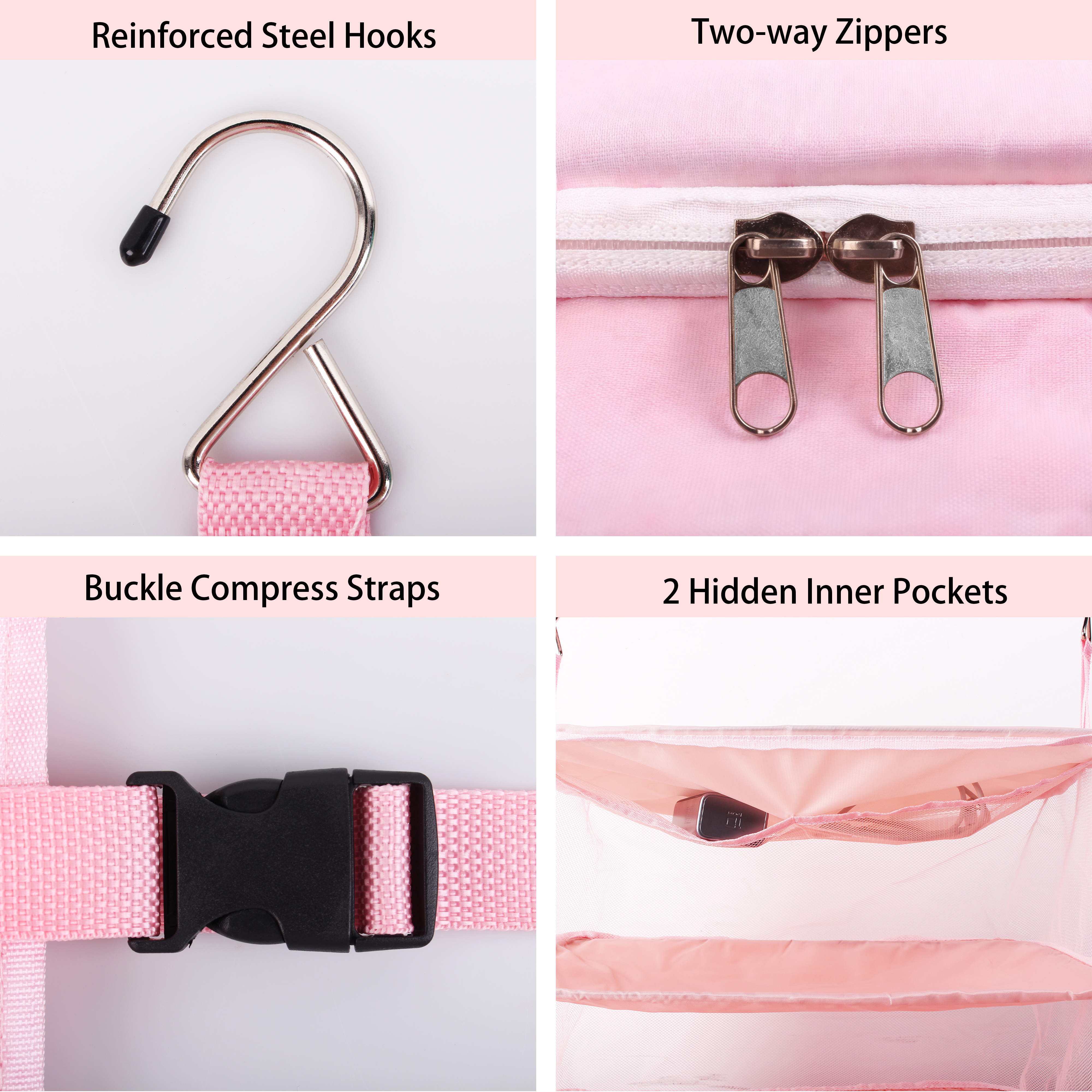 FaRest Polyester Carry on Hanging Travel Closet Organizer, Pink