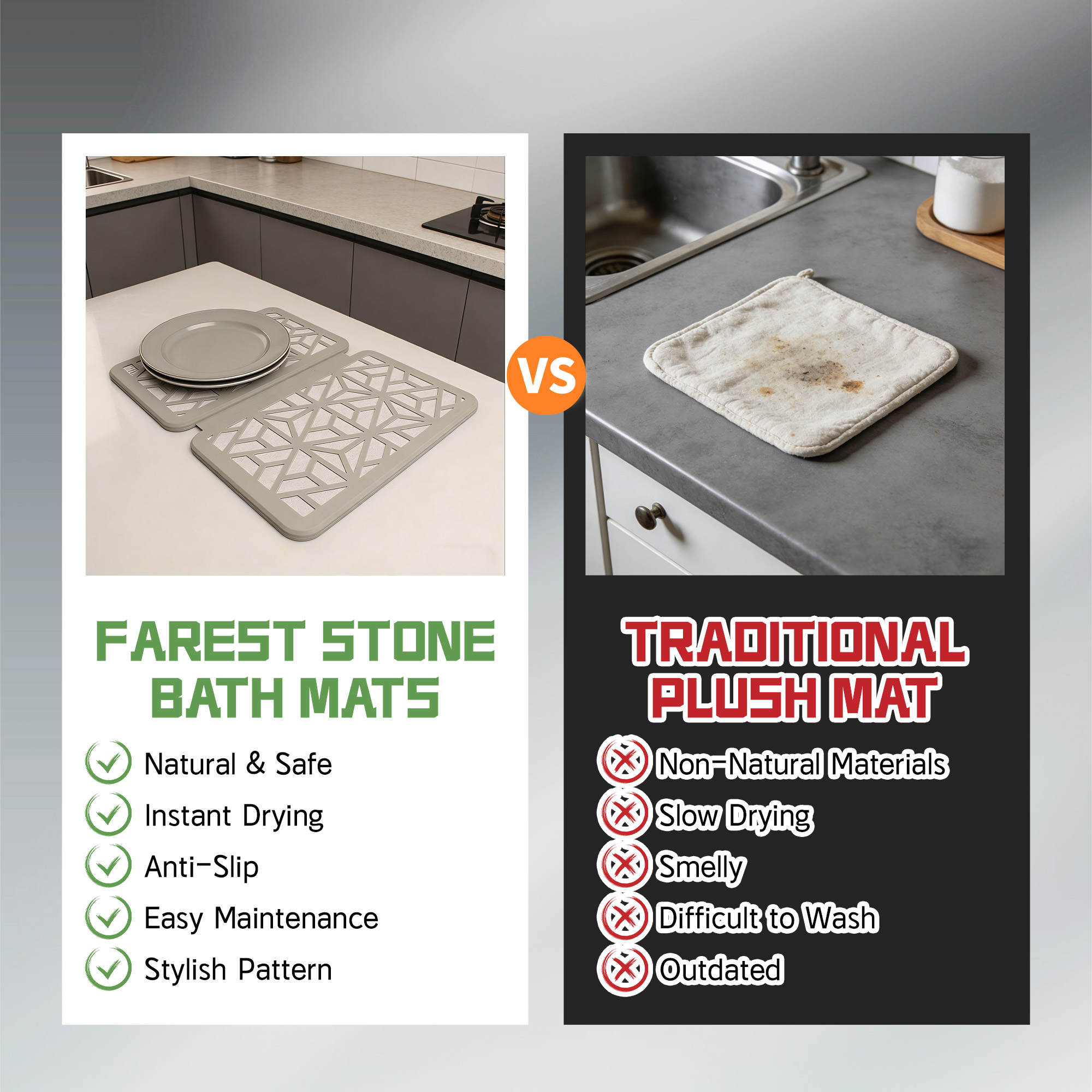 Large Stone Drying Mat for Kitchen Counter, Easier Cleanup - Smart hinge design, Quick-Dry Non-Slip Counter Protector for Dishes, Cups & Bottles