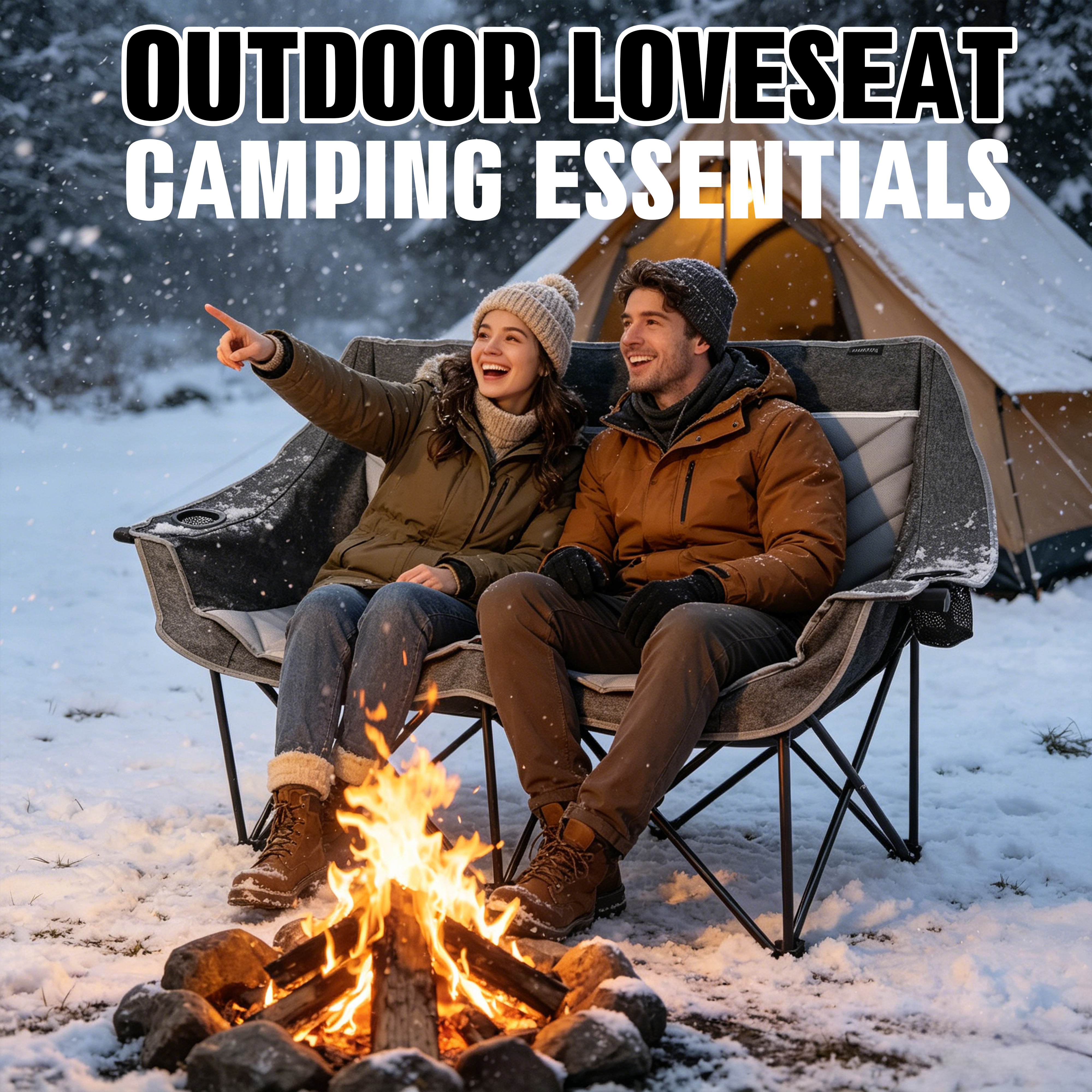 Oversized Fully Padded Camping Chair, Heavy Duty 650LB Folding Camping Loveseat, Quad Fold Double Camping Couch with Cup Holders & Carry Bag for Outdoor, Lawn, Sports Events