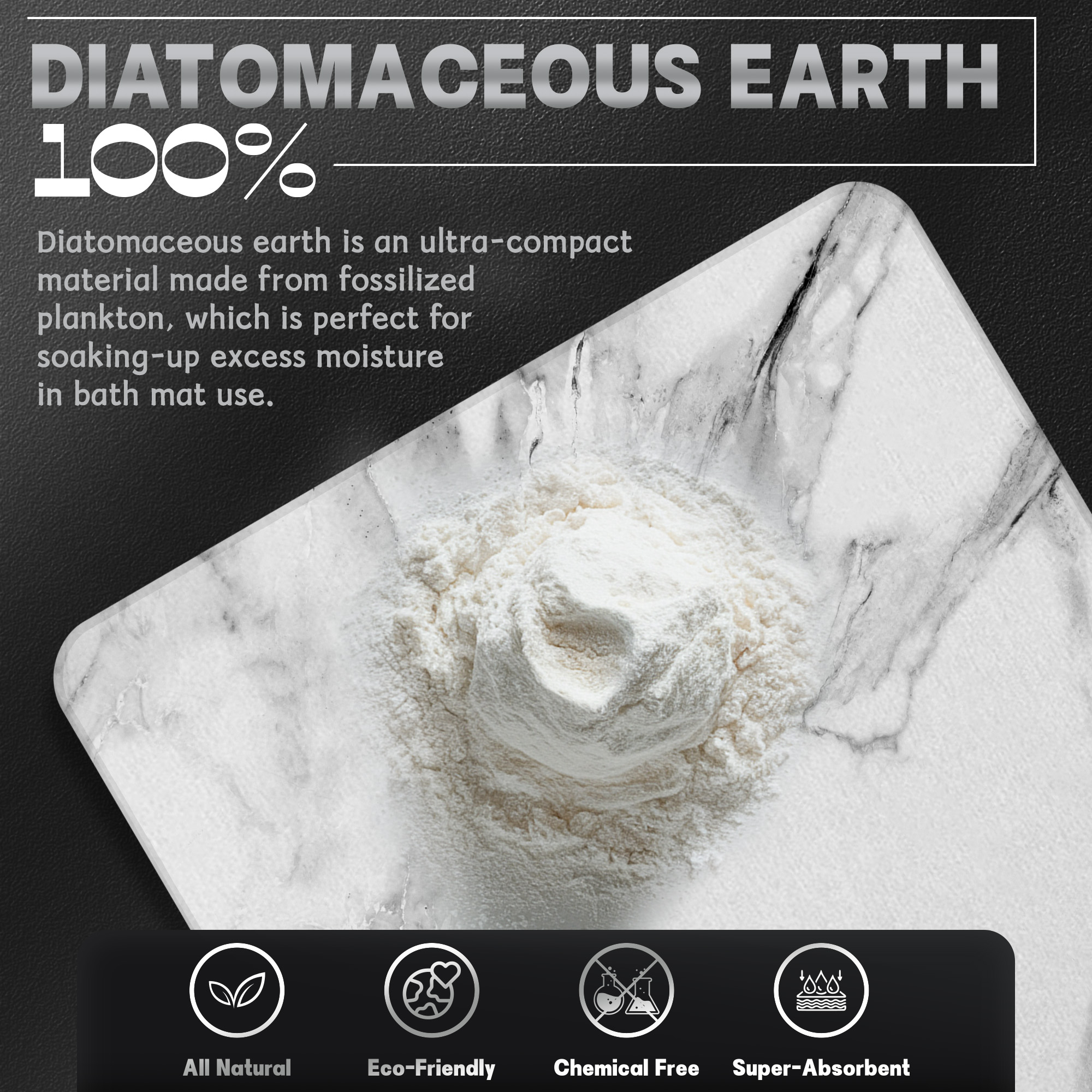 Stone Bath Mat for Bathroom Non Slip Super Absorbent Quick Dry Diatomaceous Earth Bath Mat | Diatomite Stone Bath Shower Mat | Drying Mat for Kitchen Counter | Gray