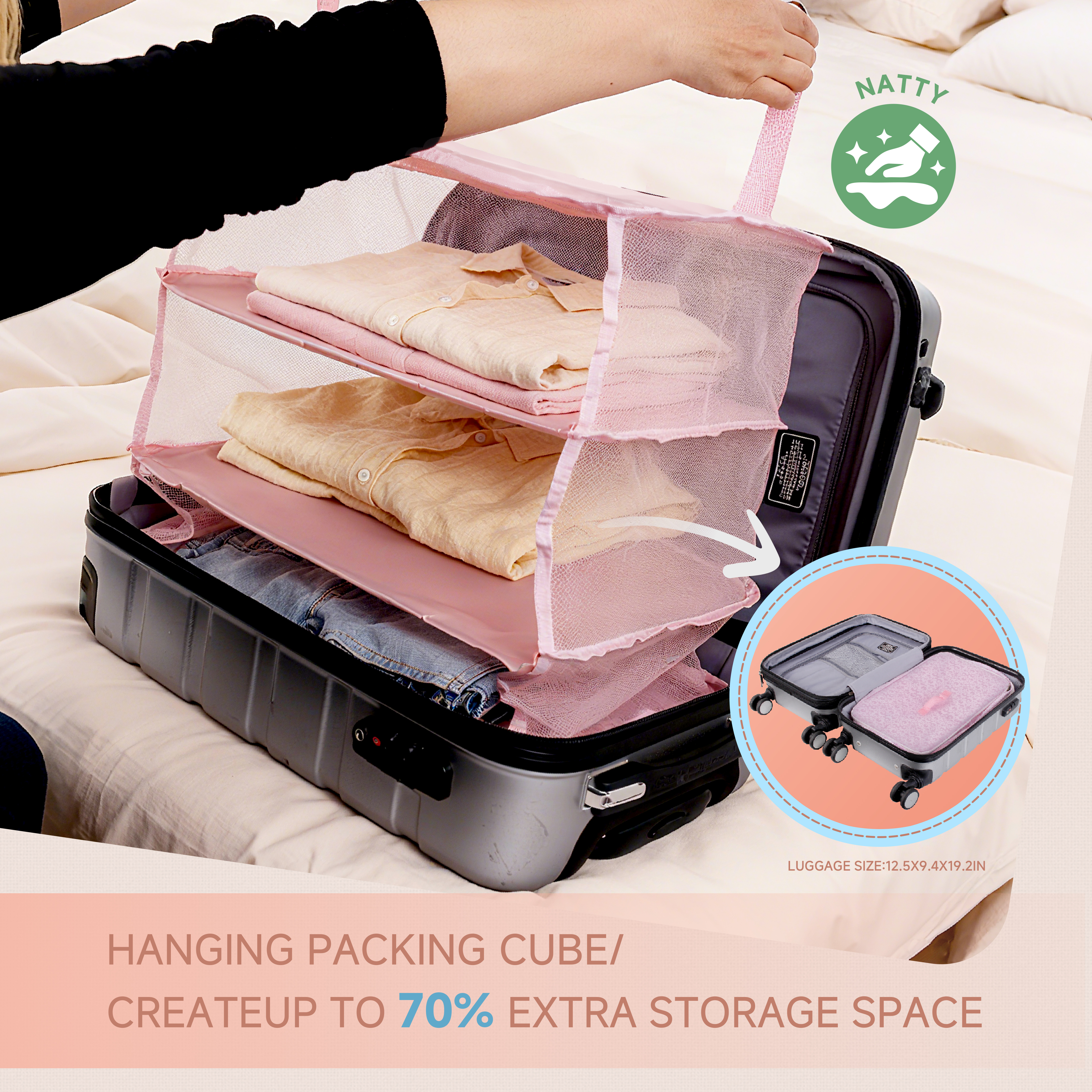 FaRest Polyester Hanging Packing Organizer, Pink, 1 Count