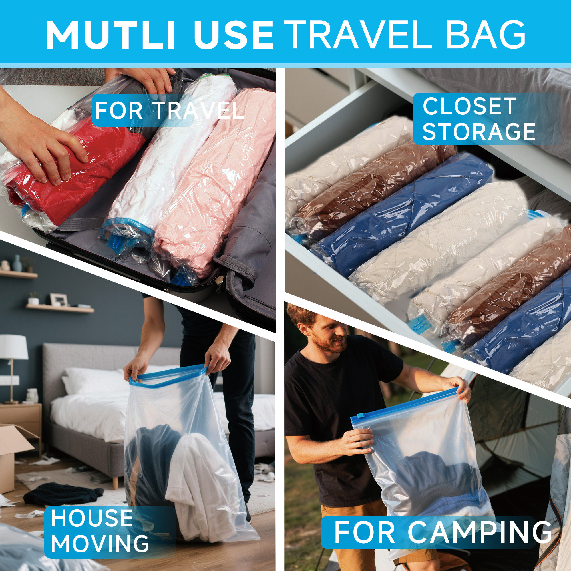 25 Pack Travel Roll Up Compression Storage Bags for Suitcases, No Pump Needed, Space Saver Compression Bags for Clothes, Home & Closet Organization