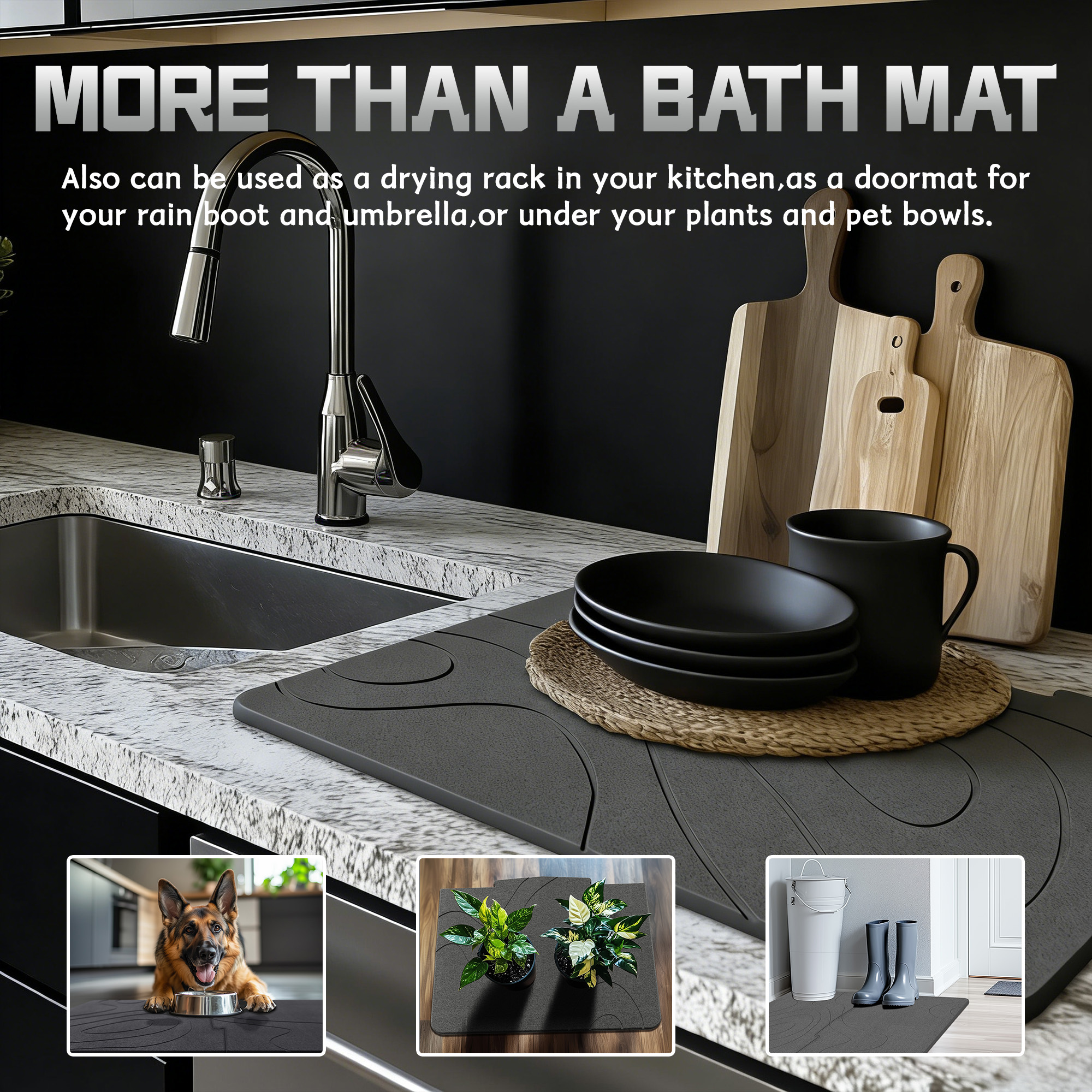 Stone Bath Mat Diatomaceous Earth Shower Mat Non-Slip Super Absorbent Diatomite Stone Bath Mats for Bathroom Floor Quick Drying Natural Easy to Clean (23.5 x 15) , 2pcs