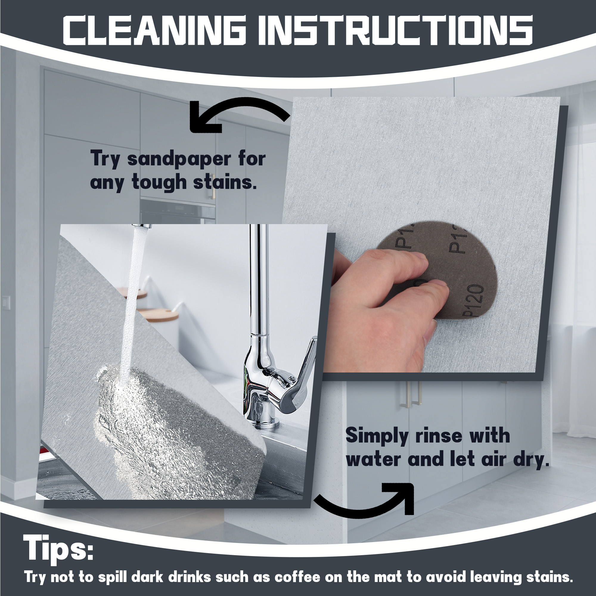 Large Stone Drying Mat for Kitchen Counter, Easier Cleanup - Smart hinge design, Quick-Dry Non-Slip Counter Protector for Dishes, Cups & Bottles