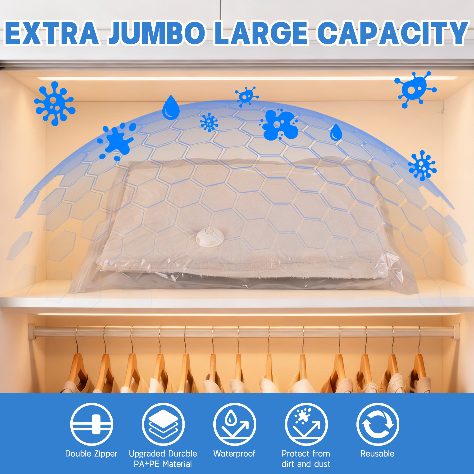 20 Pack Vacuum Storage Bags Space Saver Bags (2 XXL/4 Jumbo/4 Large/5 Medium/5 Small) Compression for Comforters and Blankets Sealer Clothes Storage
