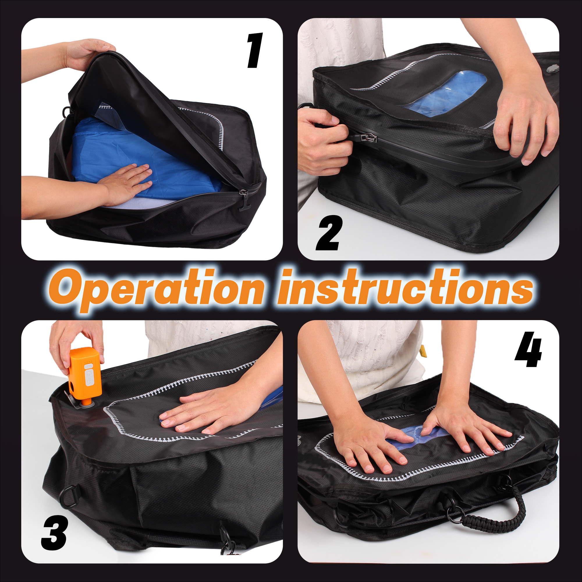 Vacuum Travel Kit, Reusable Vacuum Compression Travel Bag for Carry-On Suitcase and Backpack, 180° Open Vacuum Seal Packing Cube for Cloth, IPX7 Waterproof Travel Vacuum Bags with Pump(1PC+Pump, 49L)