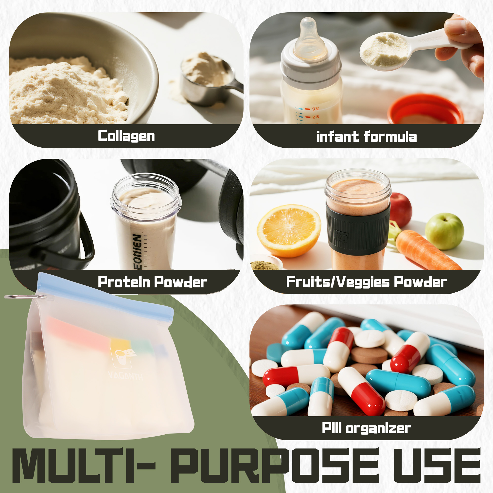 Reusable Protein Powder Container To Go, Protein Powder Travel Container Set, 3 pack