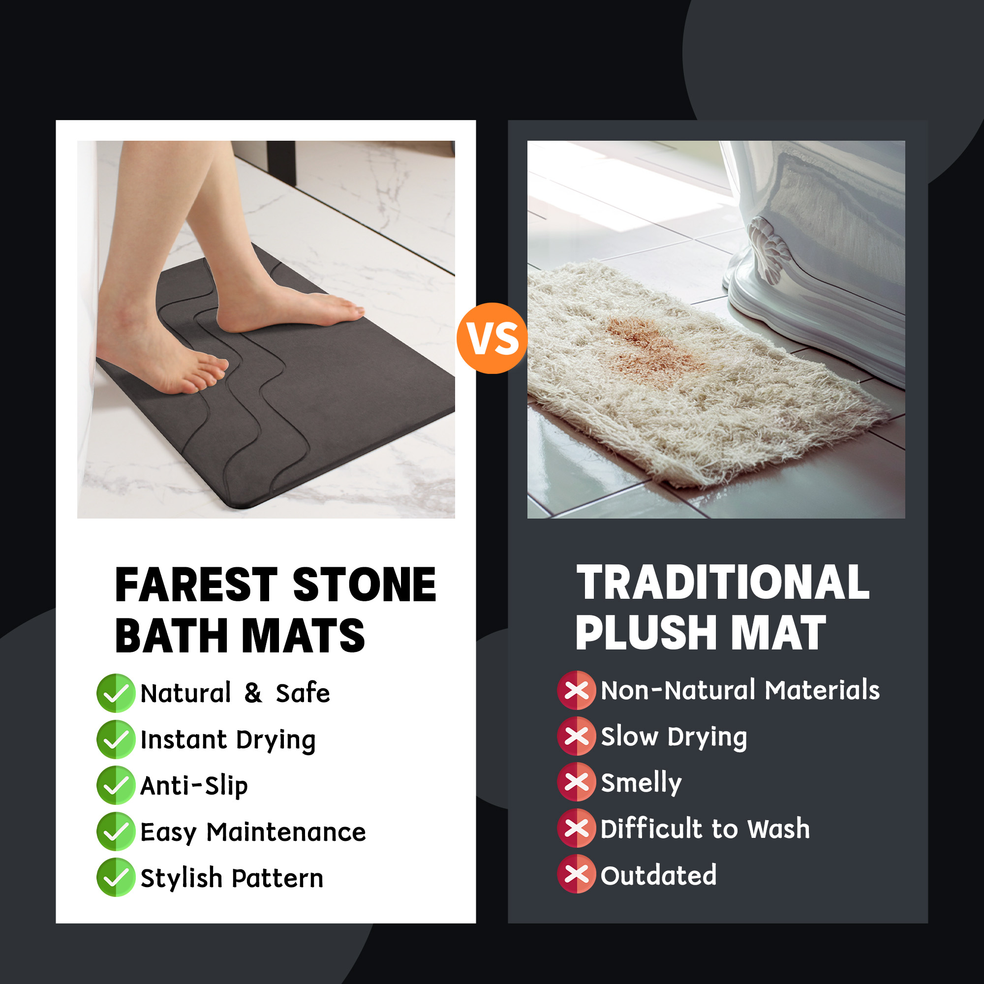 Extra Large Stone Bath Mat for Bathroom (32" x 20") | Non Slip Super Absorbent Quick Dry Diatomaceous Earth Bath Mat | XL Diatomite Stone Bath Shower Mat | Drying Mat for Kitchen Counter | Gray
