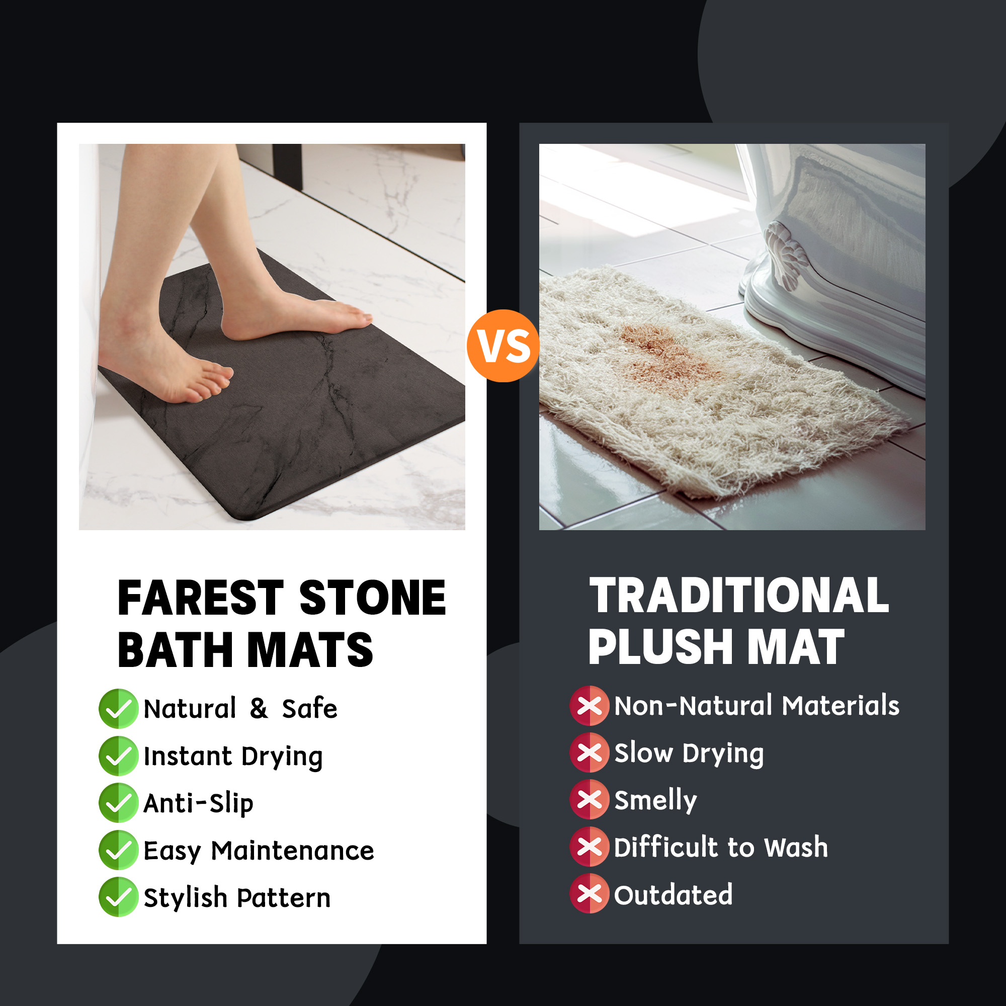 Stone Bath Mat Diatomaceous Earth Shower Mat Non-Slip Super Absorbent Diatomite Stone Bath Mats for Bathroom Floor Quick Drying Natural Easy to Clean (23.5 x 15) - Sandstone