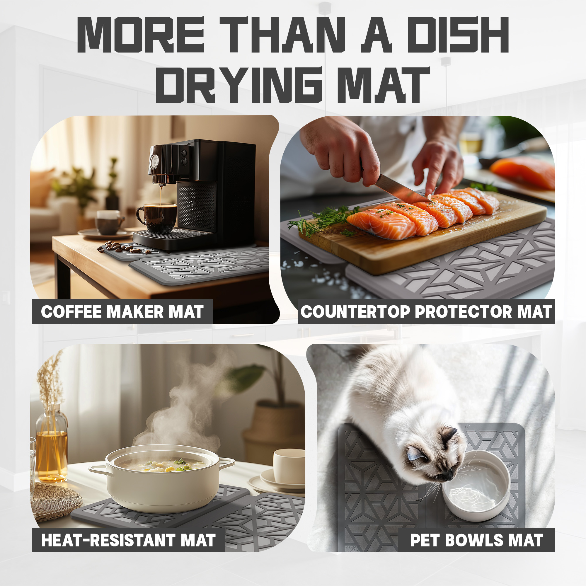 Large Stone Drying Mat for Kitchen Counter, Easier Cleanup - Smart hinge design, Quick-Dry Non-Slip Counter Protector for Dishes, Cups & Bottles
