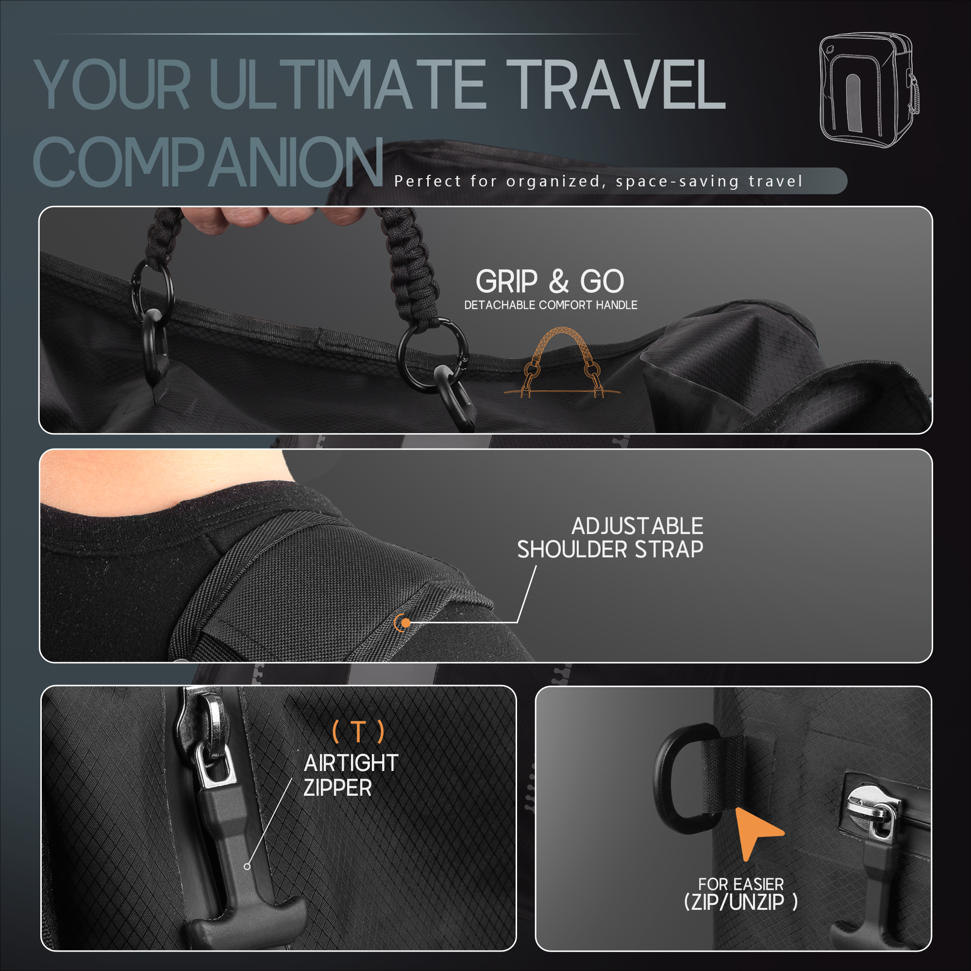 Vacuum Travel Kit, Reusable Vacuum Compression Travel Bag for Carry-On Suitcase and Backpack, 180° Open Vacuum Seal Packing Cube for Cloth, IPX7 Waterproof Travel Vacuum Bags with Pump(1PC+Pump, 49L)