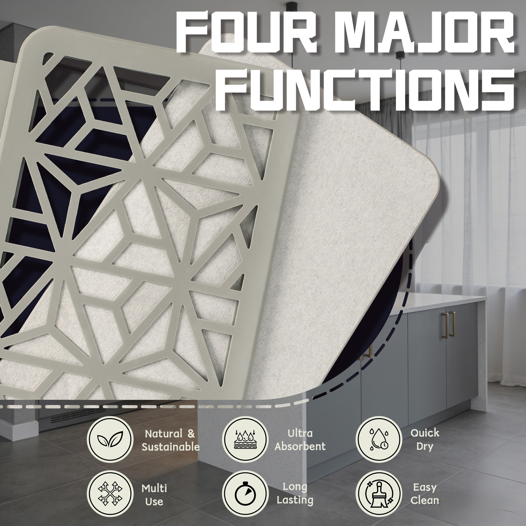 Large Stone Drying Mat for Kitchen Counter, Easier Cleanup - Smart hinge design, Quick-Dry Non-Slip Counter Protector for Dishes, Cups & Bottles