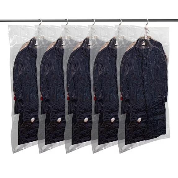 Hanging Vacuum Storage Bags,Hanging Vacuum Sealer Storage Space Saver Bags for Clothes, Suits, Coats, Dresses, Jackets, Reusable Compressed Vacuum Bags Closet Organizers,Long 5 Pack(53.1x27.6in)