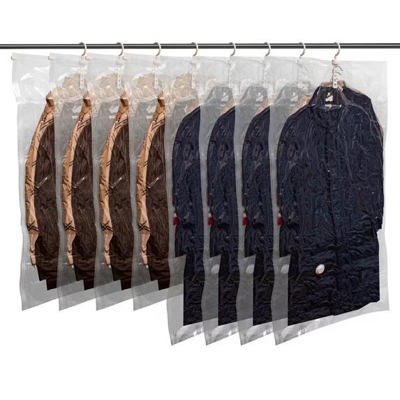 Hanging Vacuum Storage Bags Space Saver Vacuum for Clothing Suits and Jackets Closet Organizers and Storage (4 Long, 4 Short) Clear