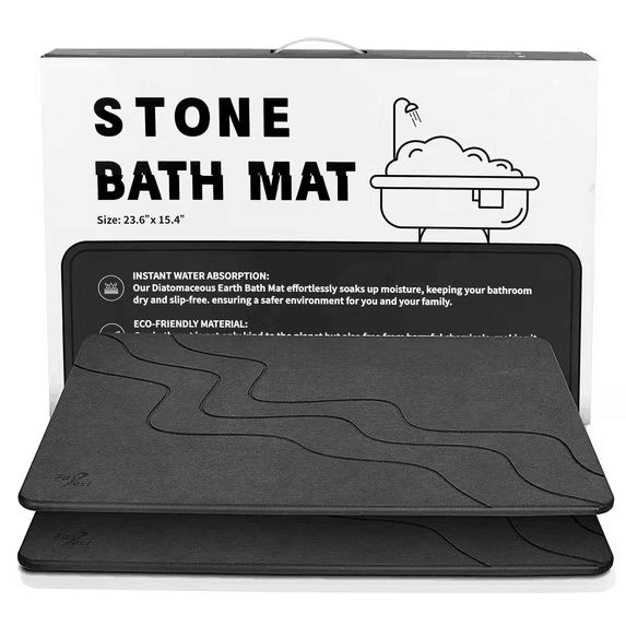 FaRest Grey Wave Stone Diatomite Bath Mat, Fast-Drying and Absorbent, 2 Pack