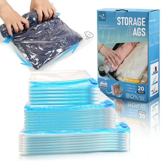 FaRest Compression Bags with Ventilation Holes, Travel Accessories, 20 Pack, No Vacuum Needed