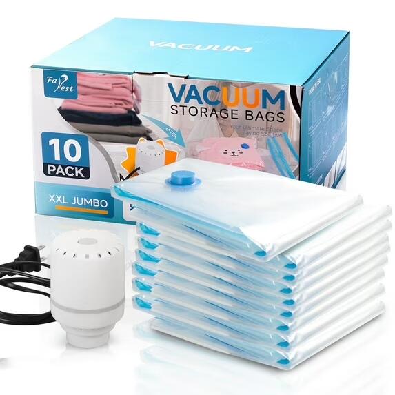 Farest 10 Pack XXL Jumbo Vacuum Storage Bags with Electric Air Pump, Space Saver Bags,Compression for Comforters and Blankets,Duvets,Pillows,Travel(47.2x35 in)