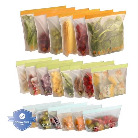 20 Pack Reusable Food Storage Bags, BPA-Free Stand up Sandwich Bags for Lunch, Fruit, Salad