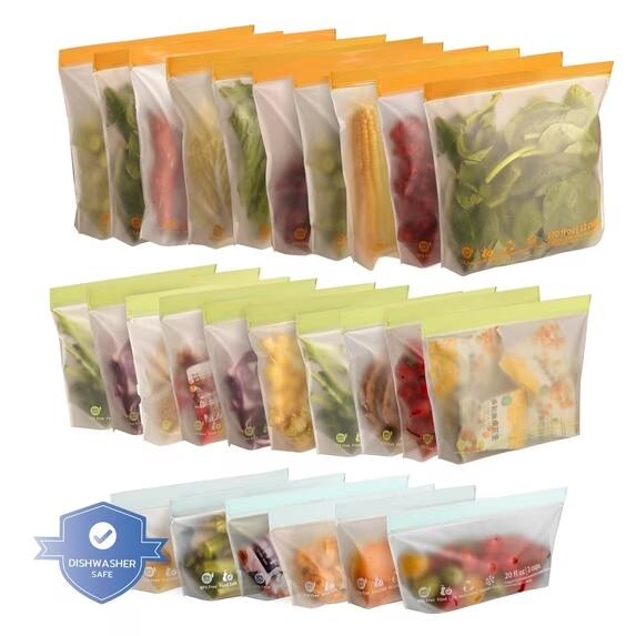 26 Pack Reusable Food Storage Bags, Leakproof & BPA-Free,Stand up Sandwich Bags for Lunch