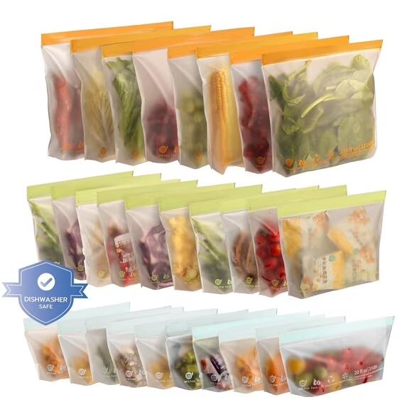 28 Pack Reusable Food Storage Bags, BPA-Free Stand up Sandwich Bags for Lunch, Fruit, Salad