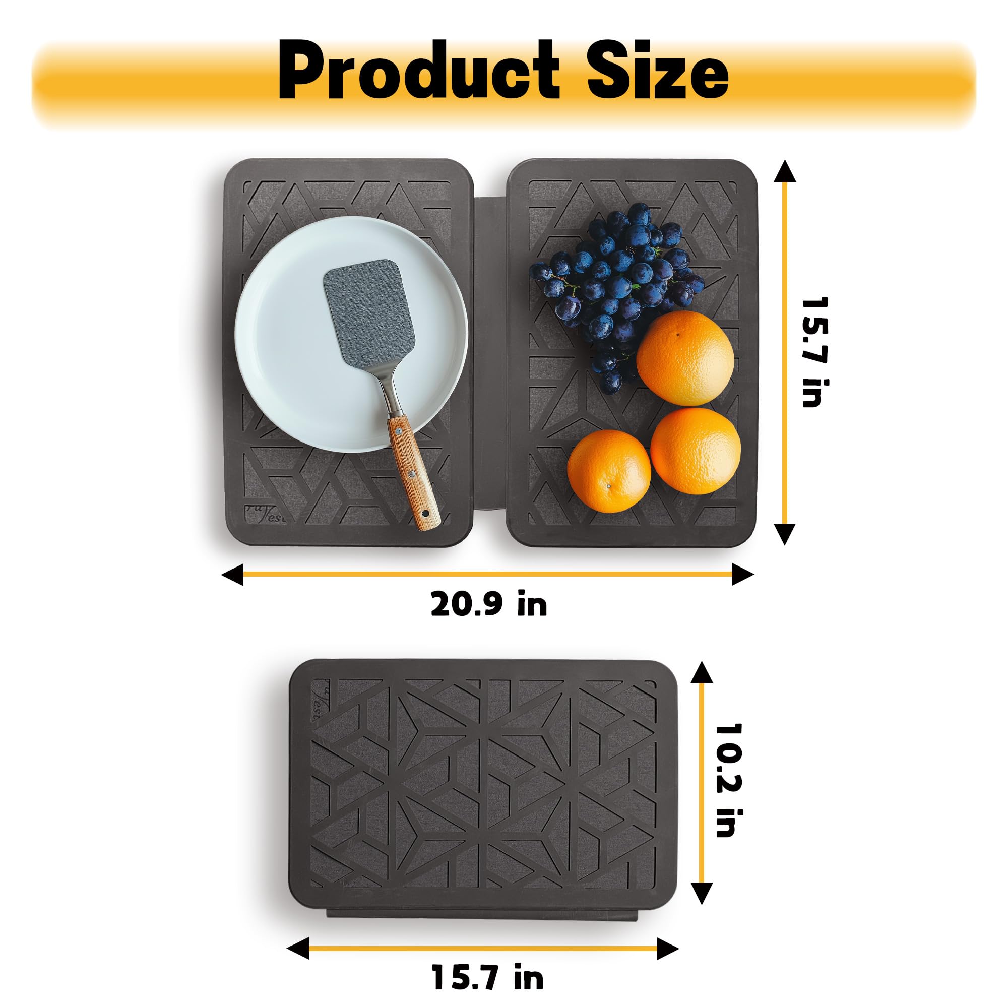 Farest Stone Dish Drying Mat, Quick Drying Foldable Kitchen Pad with Silicone Webbing,Grey