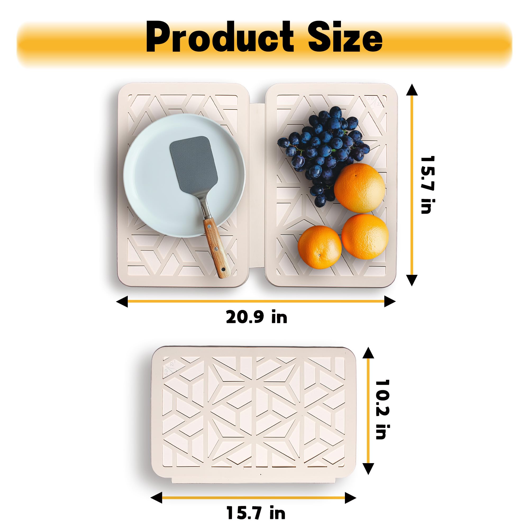 FaRest Stone Dish Drying Mat, Quick-Drying Foldable Kitchen Pad with Silicone Webbing, Beige