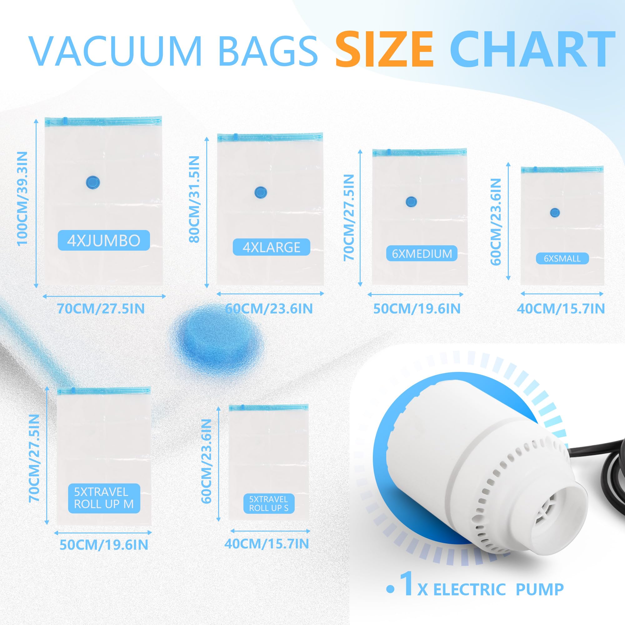 Farest 30 Pack Vacuum Storage Bags with Electric Air Pump, Space Saver for Clothes, Bedding & Travel