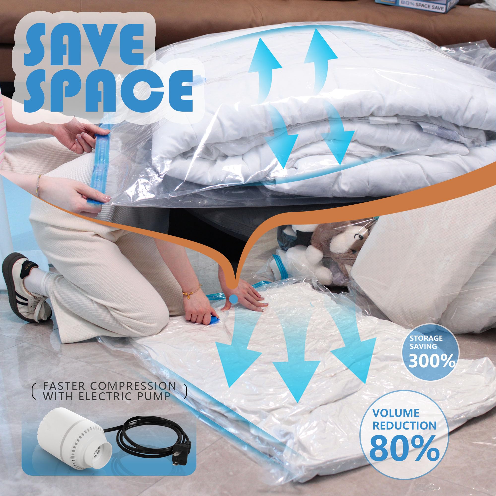 Farest 10 Pack XXL Jumbo Vacuum Storage Bags with Electric Air Pump, Space Saver Bags,Compression for Comforters and Blankets,Duvets,Pillows,Travel(47.2x35 in)