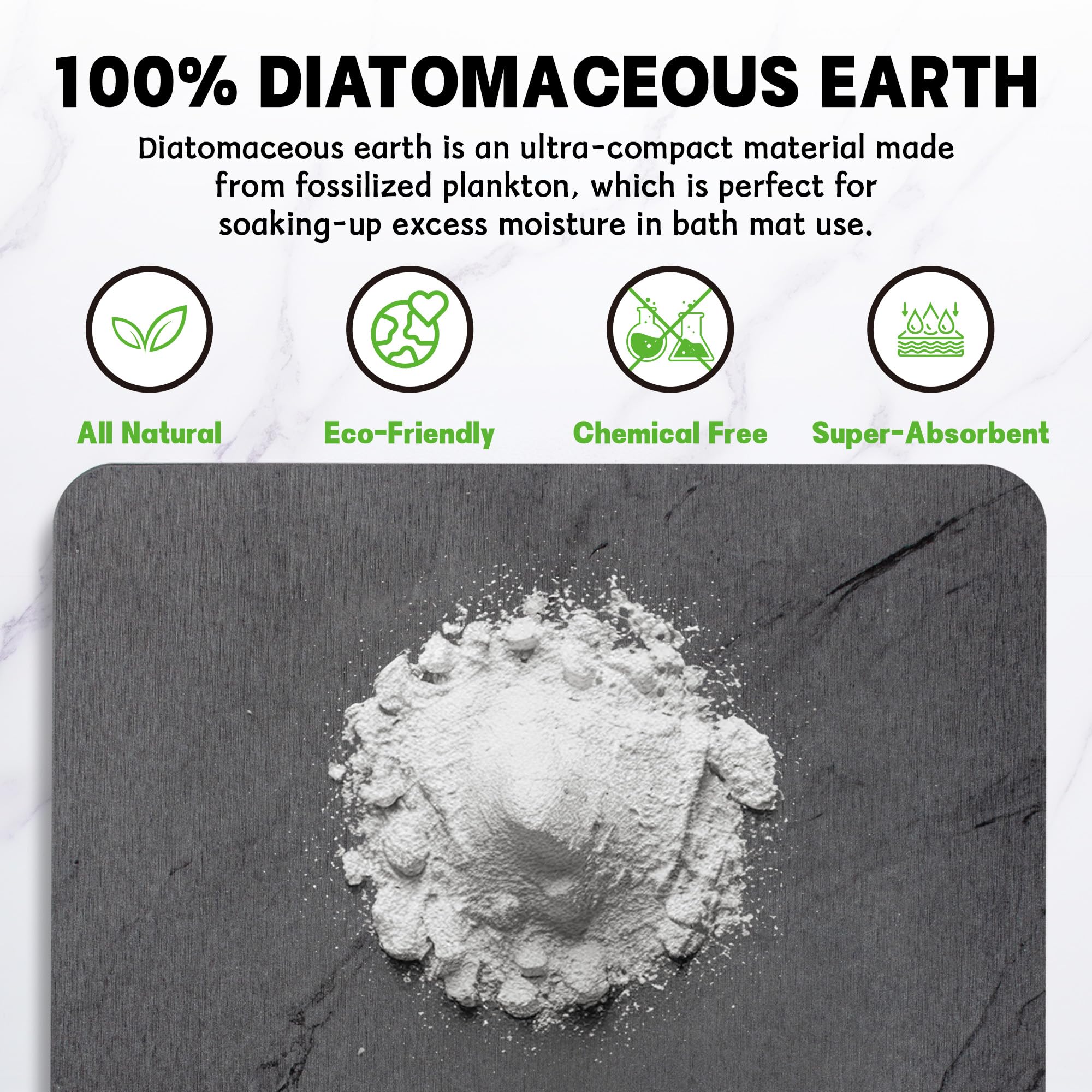 Stone Bath Mat, Diatomaceous Earth Fast-Drying & Absorbent Shower Mat, Non-Slip Diatomite Bathroom Floor Mat for Bathtub, Grey Marble