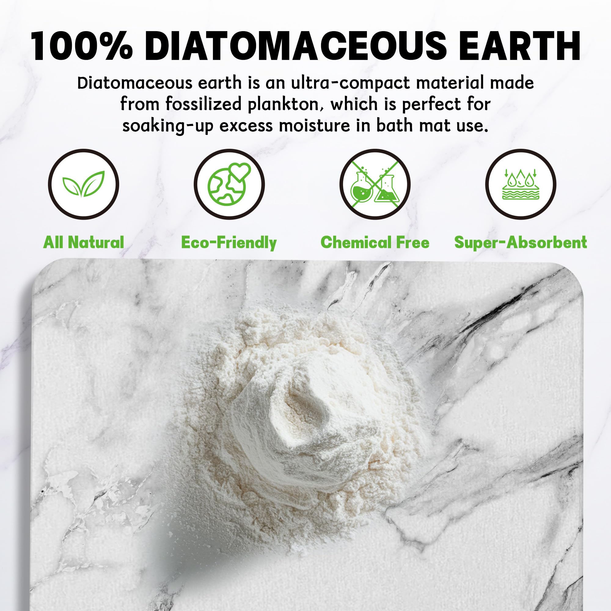 FaRest Stone Bath Mat, Diatomaceous Earth Fast-Drying Absorbent Bathroom Mat, White Marble, 2 Pack