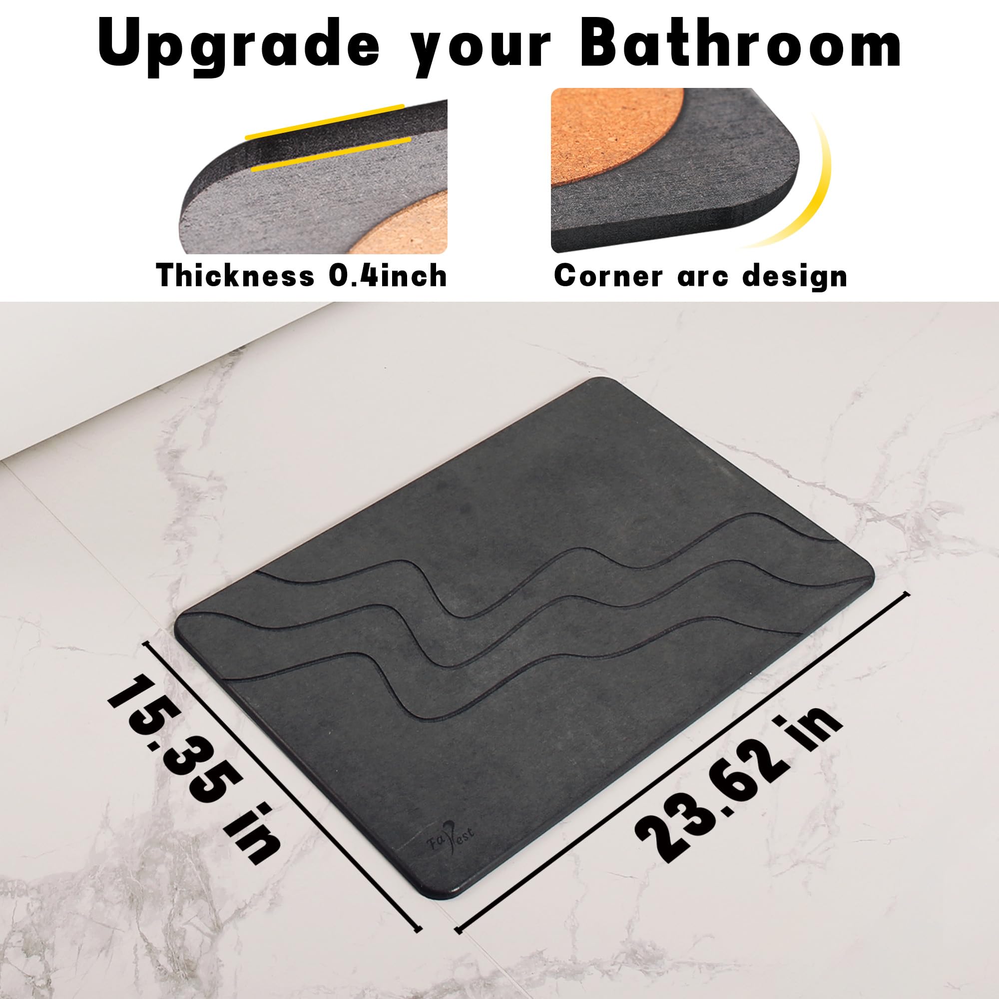FaRest Grey Wave Stone Diatomite Bath Mat, Fast-Drying and Absorbent, 2 Pack