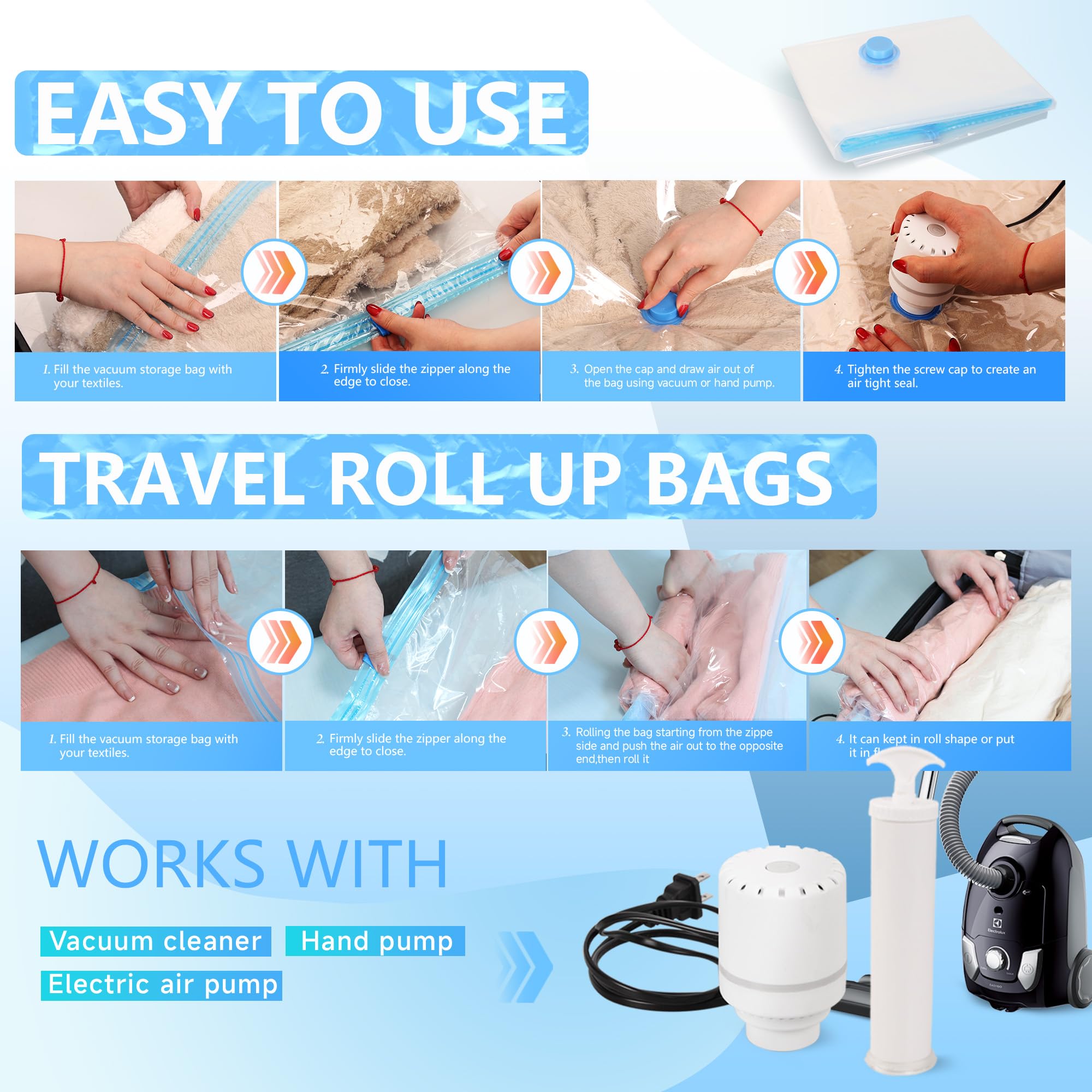 Farest 30 Pack Vacuum Storage Bags with Electric Air Pump, Space Saver for Clothes, Bedding & Travel