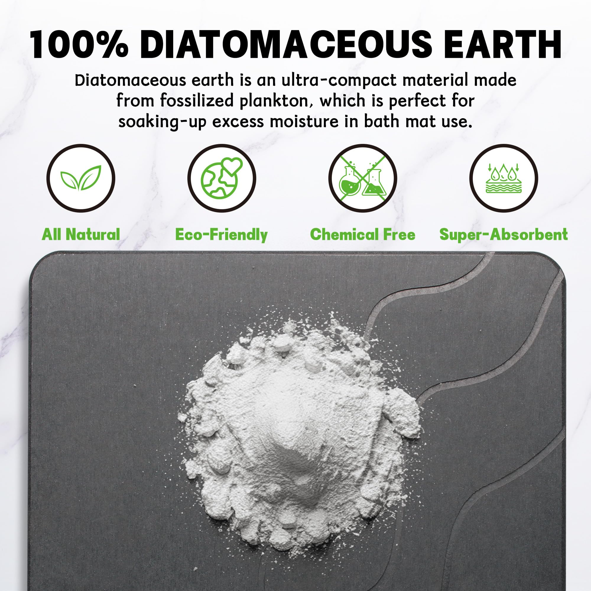FaRest Grey Wave Stone Diatomite Bath Mat, Fast-Drying and Absorbent, 2 Pack