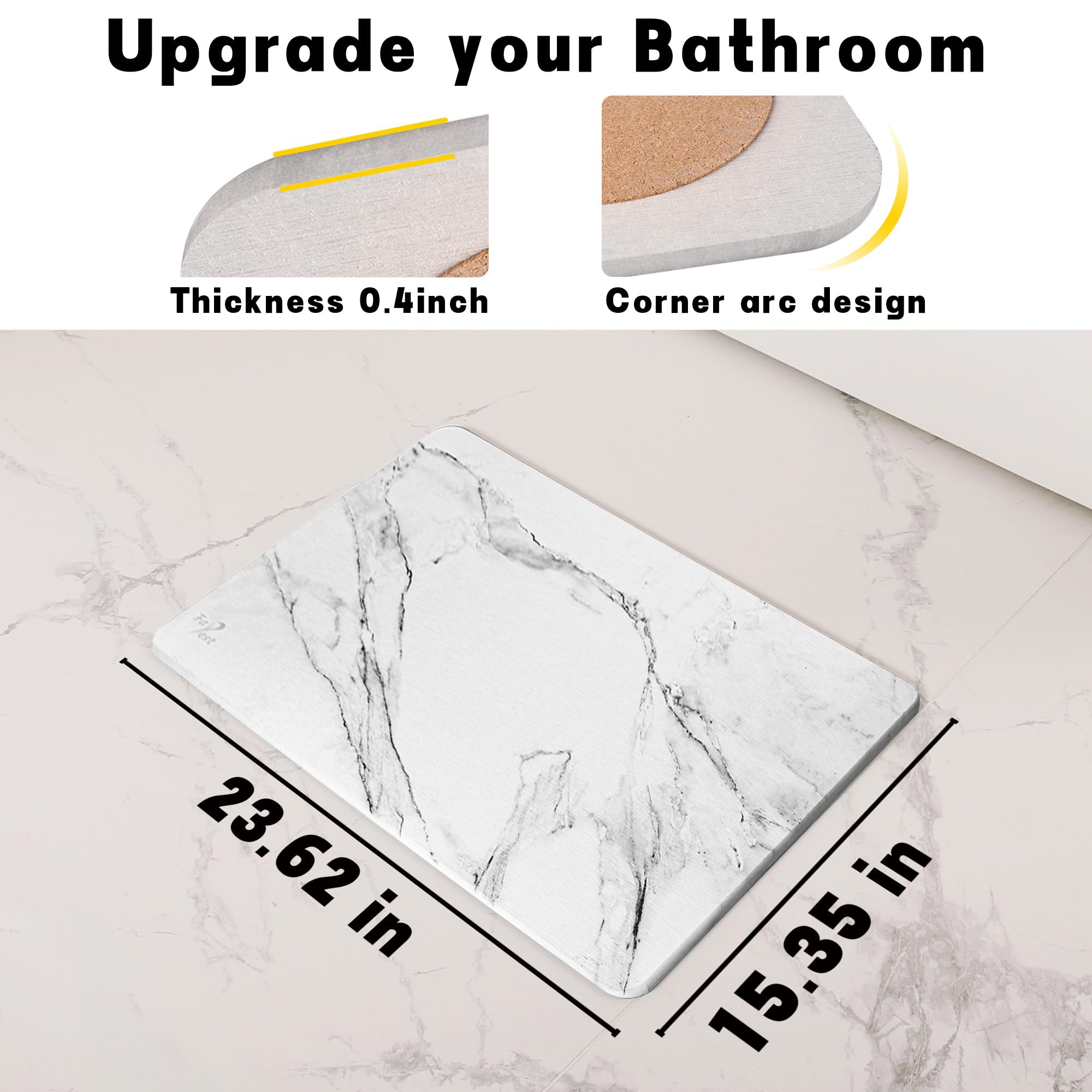 FaRest Stone Bath Mat, Diatomaceous Earth Fast-Drying Absorbent Bathroom Mat, White Marble, 2 Pack