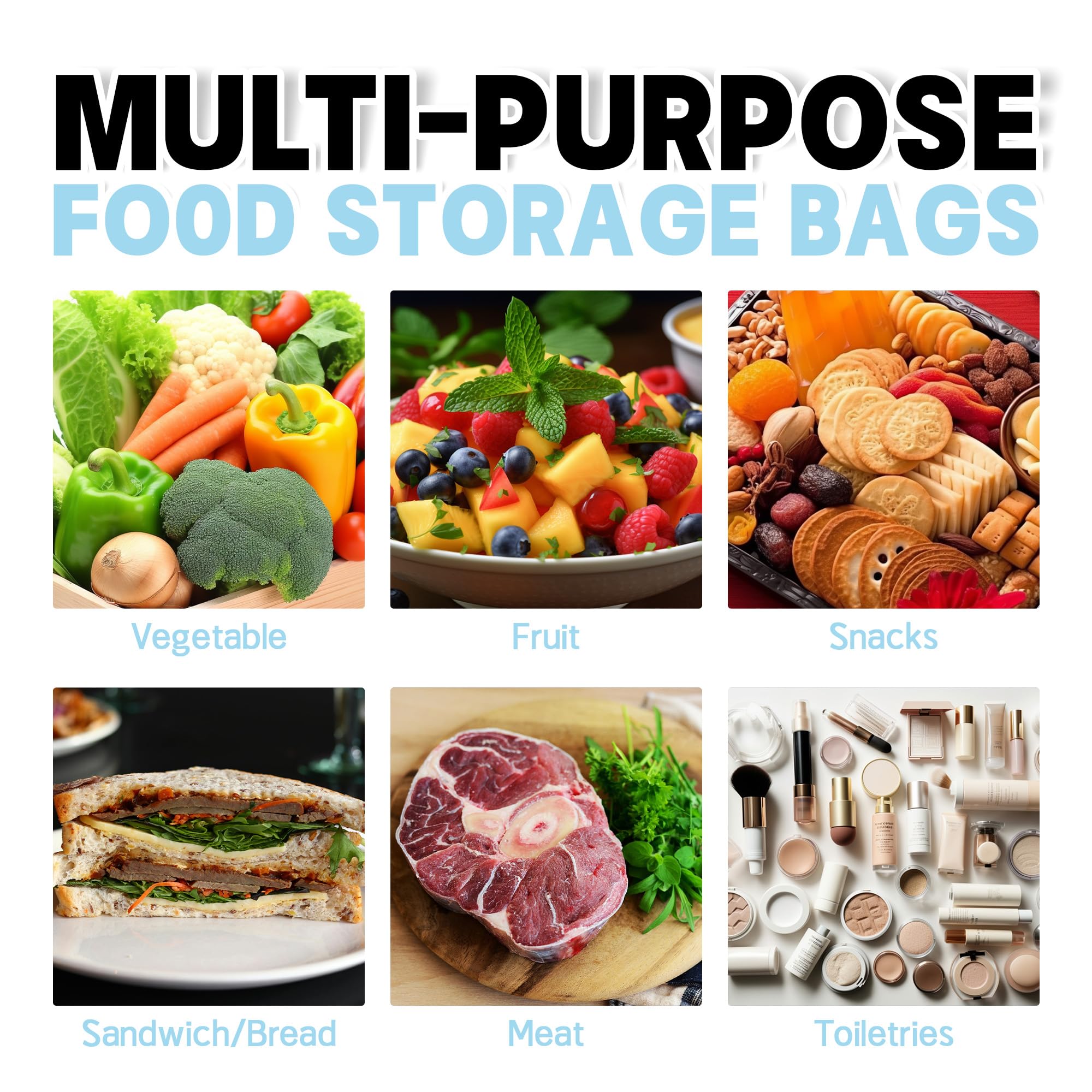 20 Pack Reusable Food Storage Bags, BPA-Free Stand up Sandwich Bags for Lunch, Fruit, Salad