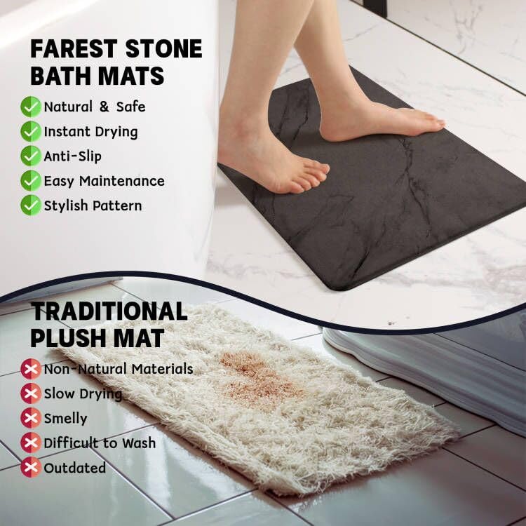 Stone Bath Mat, Diatomaceous Earth Fast-Drying & Absorbent Shower Mat, Non-Slip Diatomite Bathroom Floor Mat for Bathtub, Grey Marble