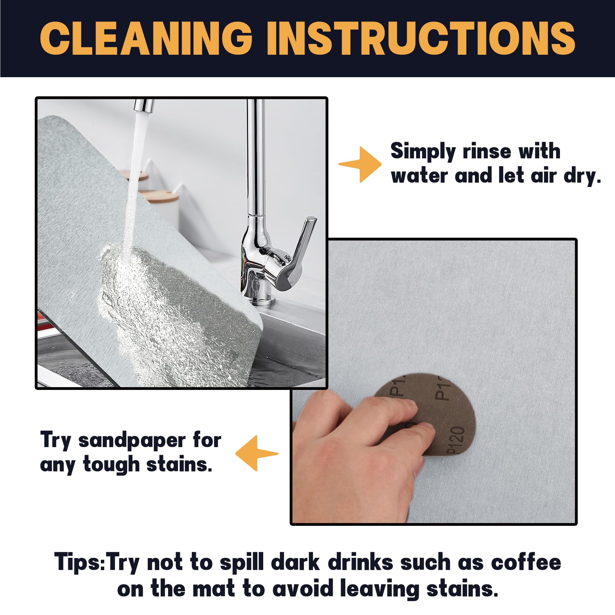 FaRest Stone Dish Drying Mat with Silicone Webbing, Quick-Dry Foldable Kitchen Pad, Light Grey