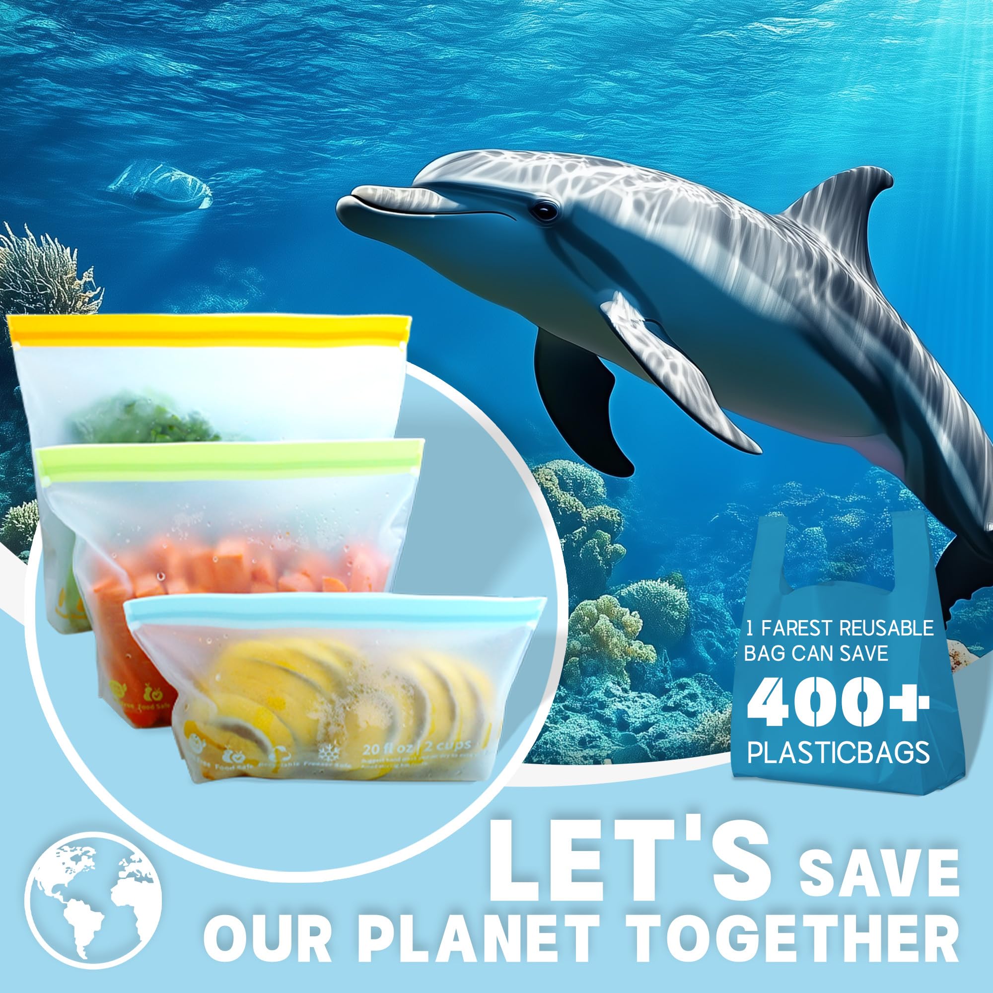20 Pack Reusable Food Storage Bags, BPA-Free Stand up Sandwich Bags for Lunch, Fruit, Salad
