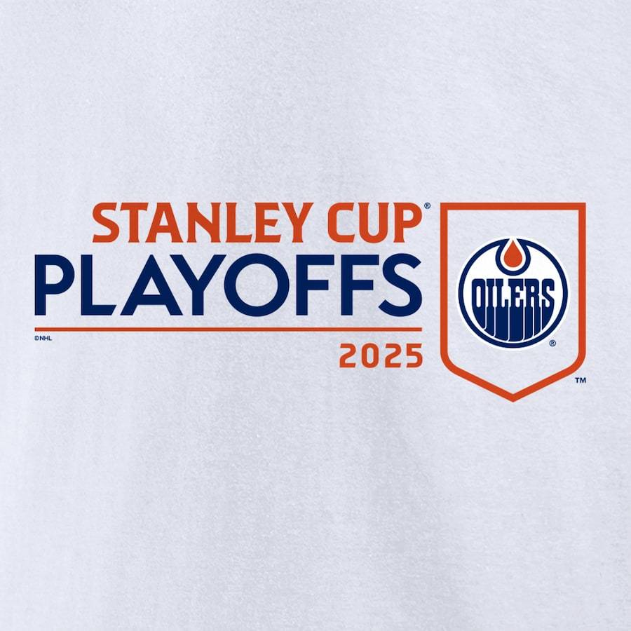 Men's Edmonton Oilers White 2025 Stanley Cup Playoffs Logo T-Shirt