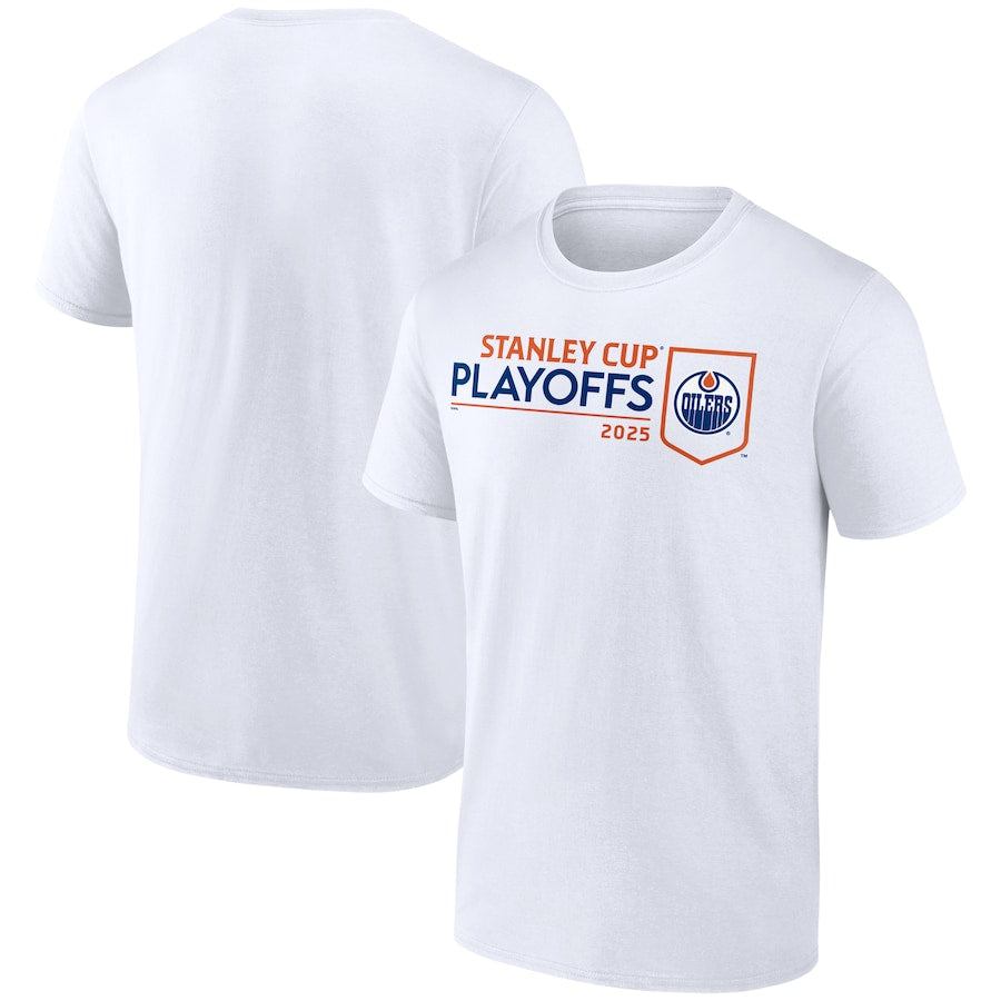 Men's Edmonton Oilers White 2025 Stanley Cup Playoffs Logo T-Shirt