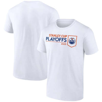 Men's Edmonton Oilers White 2025 Stanley Cup Playoffs Logo T-Shirt
