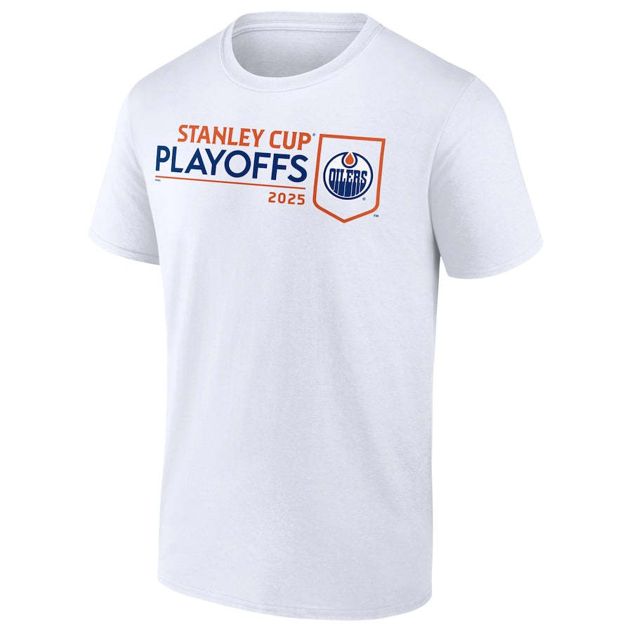 Men's Edmonton Oilers White 2025 Stanley Cup Playoffs Logo T-Shirt
