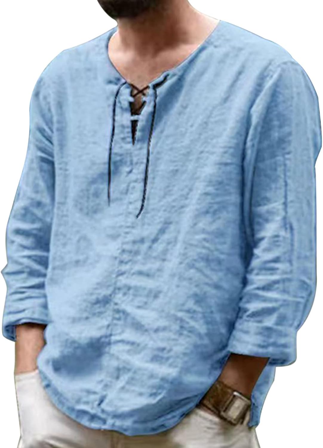 Men's Drawstring Cotton Linen T-shirt