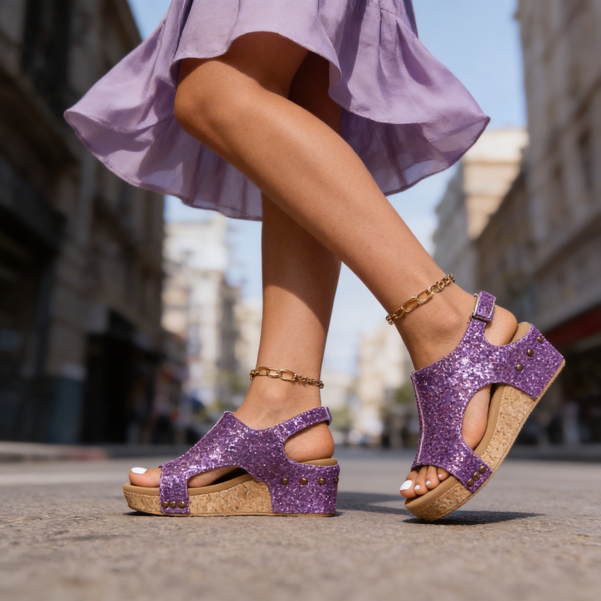Sequined Roman Wedge Shoes