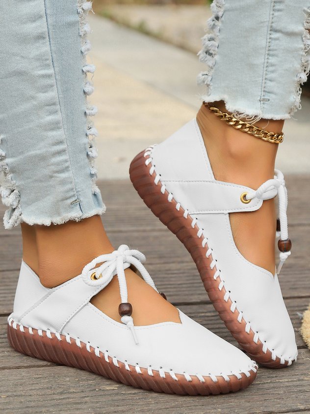 Vintage British Round Toe Women's Leather Shoes