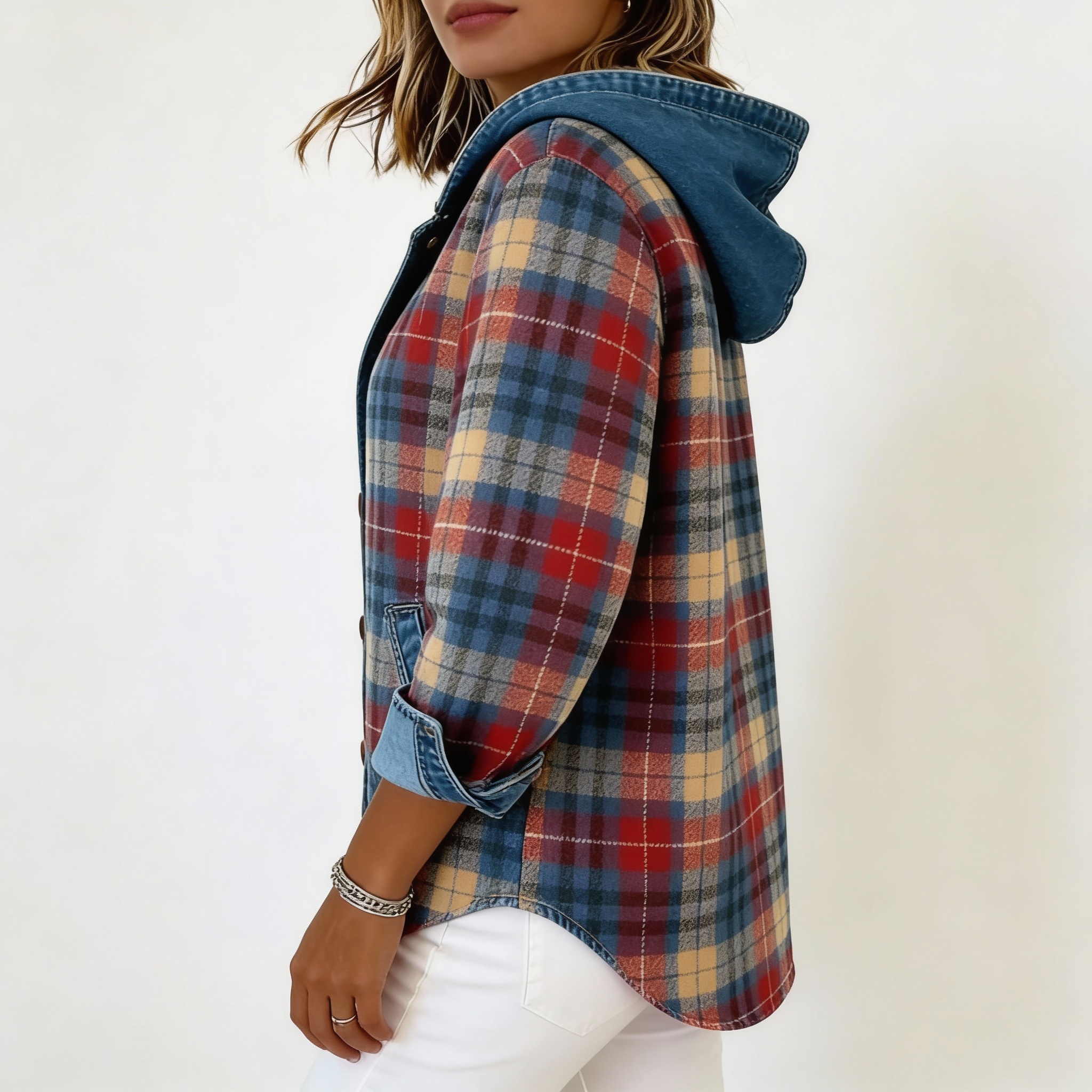 Plaid Denim Hoodie - Lifestyle Shot
