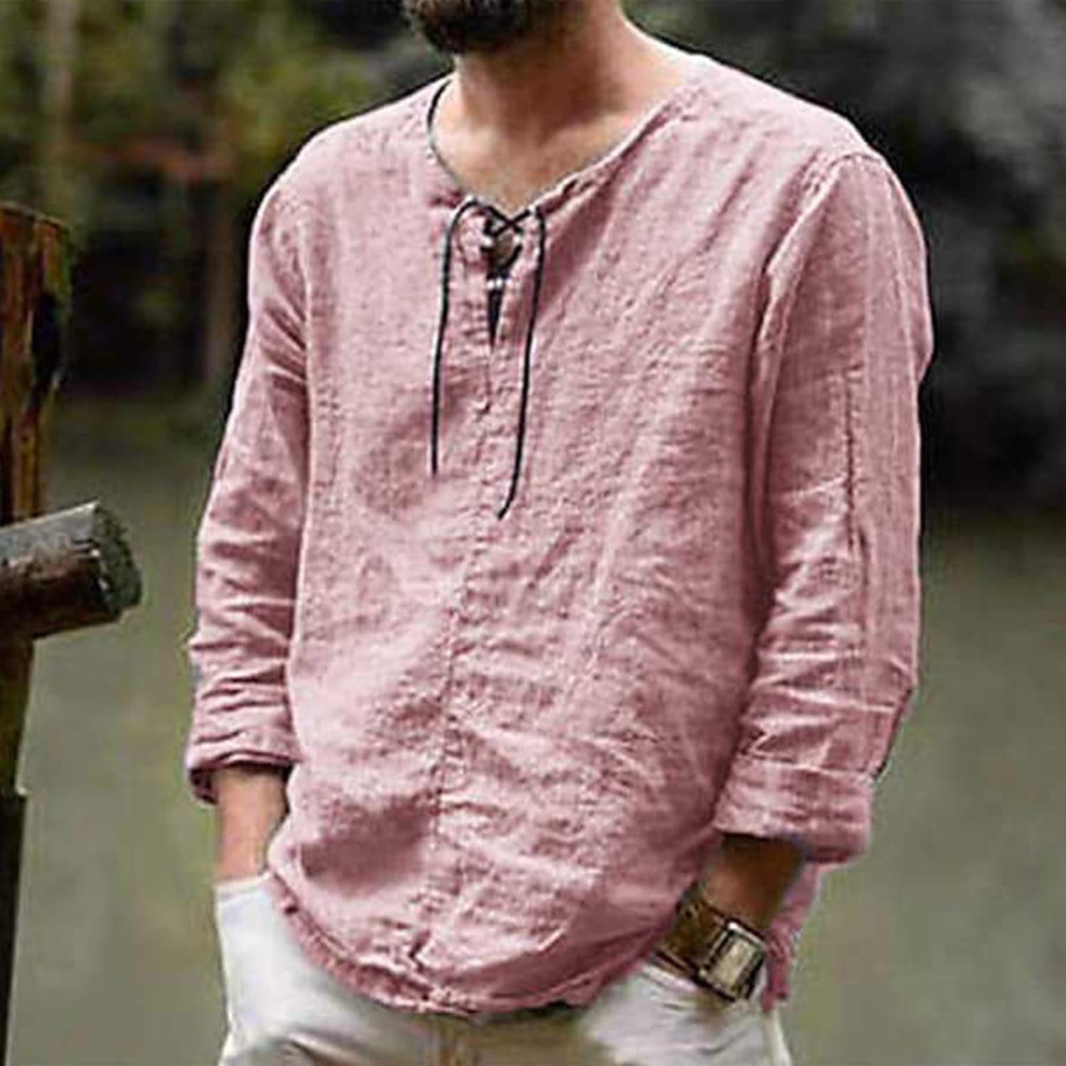 Men's Drawstring Cotton Linen T-shirt